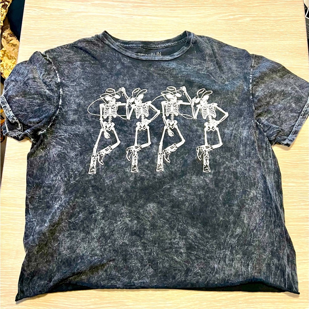 Cowboy Skeleton Crop Top Shirt